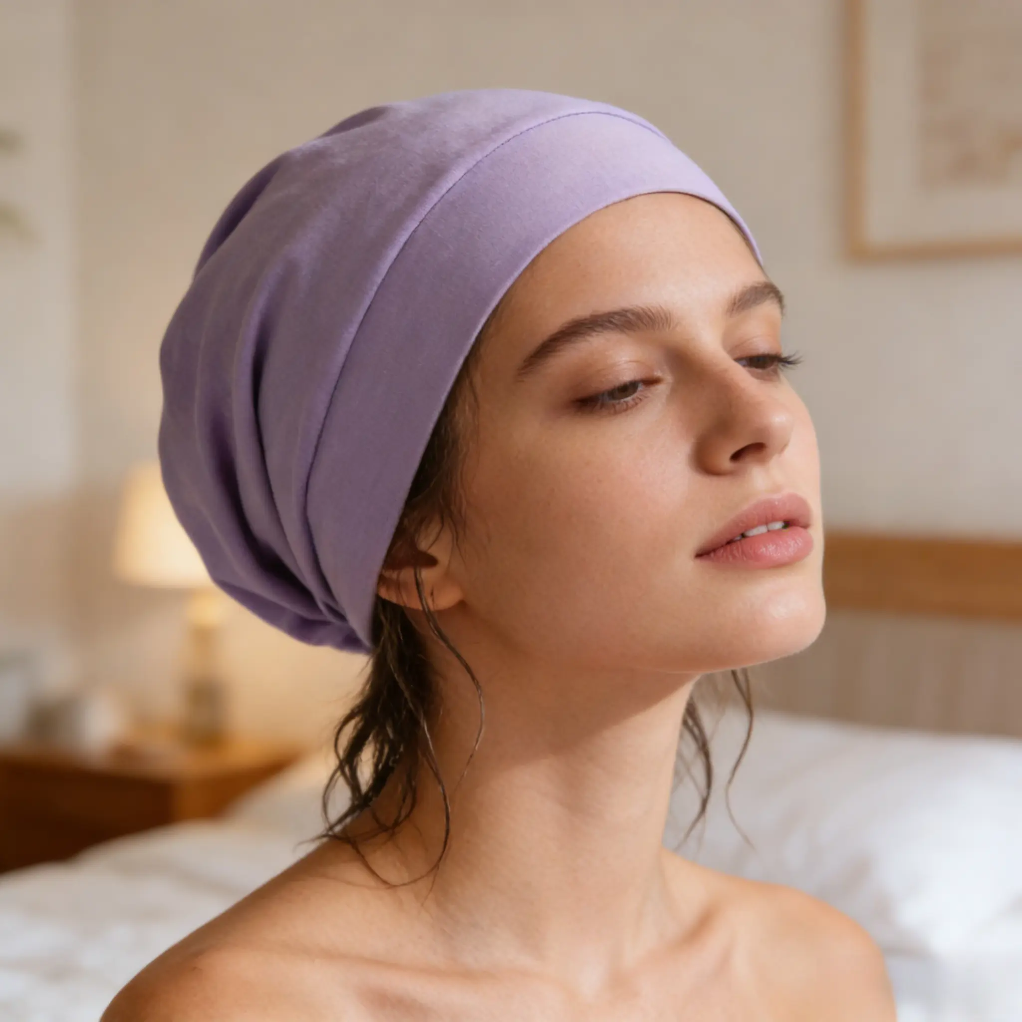 Double Layer Bamboo Fiber Sleep Cap with Silk Satin Lining Adjustable Hair Bonnet for Curly Hair Frizz Control All Season Sleeping Cap for Men and Women Fits All Head Sizes Hair Protection Scarf