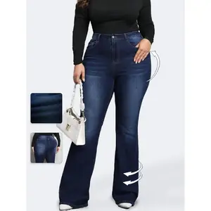 【PlusSize】SolidButtonFlyFlareLegJeans,CasualComfyHighWaistBellBottomDenimTrousersforDailyWear,Women'sBottomsforFall&Winter