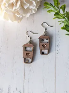 Coffee Cup Dangle Earrings Set Wooden Earrings