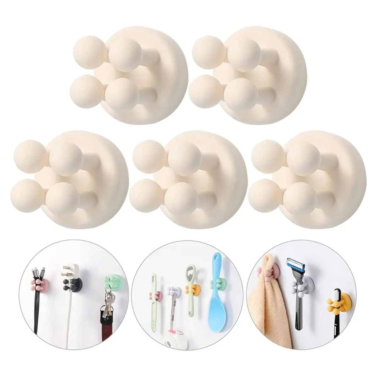 5PCS Self-Adhesive Silicone Hooks – Wall Mounted Utility Holders for Bathroom & Kitchen