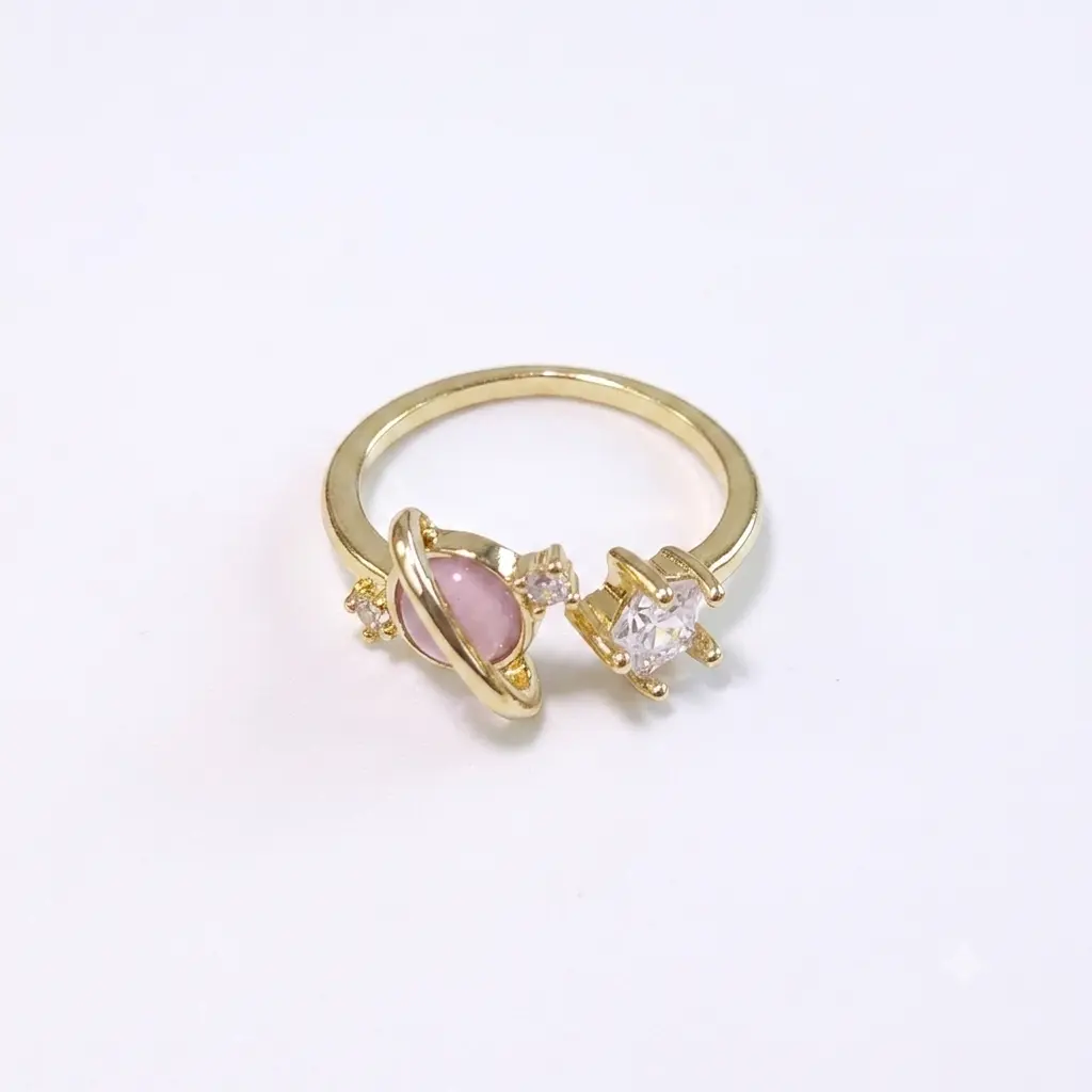Elegant Celestial Orbit Open Ring with Cubic Zirconia, Adjustable Asymmetrical Statement Jewelry with Planet & Star for Dressier Occasions, Galaxy Rings, Dreamers, Adjustable Open-Ring Silhouette