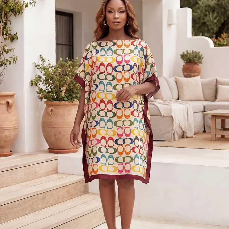 Women's Fashion Floral Print Shawl, Breathable Beach Cover-Up, Geometric Pattern, All-Season Fitted Wrap, Summer Essential