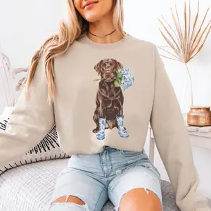Floral Chocolate Lab T-Shirt / Sweatshirt / Hoodie , Labrador Toile shirt, Lab Lover, Coquette Chocolate Lab Teacher, Flower Dog Mom Mothers Day Cotton Fabric