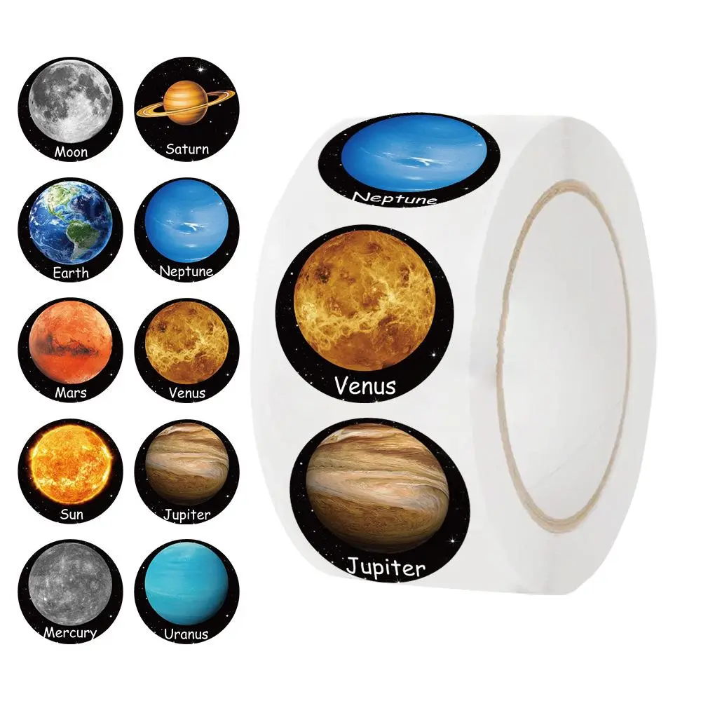 Solar System Pattern Sticker (500pcs/roll), Waterproof Self Adhesive Decor Paper, Decor Sticker for Gift Greeting Card Water Bottle Laptop Phone