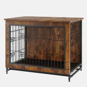Rustic Brown Dog Crate Furniture - 32" Wooden Dog Crate with Double Doors and Multi-Purpose Tray    DO cat tent catio  cages dogcages