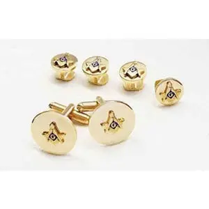 Masonic 3-D Logo Tuxedo Cufflinks and Studs Gold
