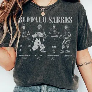 Buffalo Ice Hockey Vintage Comfort Colors T-Shirt - Tage Thompson and Rasmus Dahlin Graphic Tee - New York Hockey Fan Gift - Retro Sabres Style Game Day Shirt