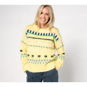 by Stacy London Patterned Crew Neck Cozy Sweater