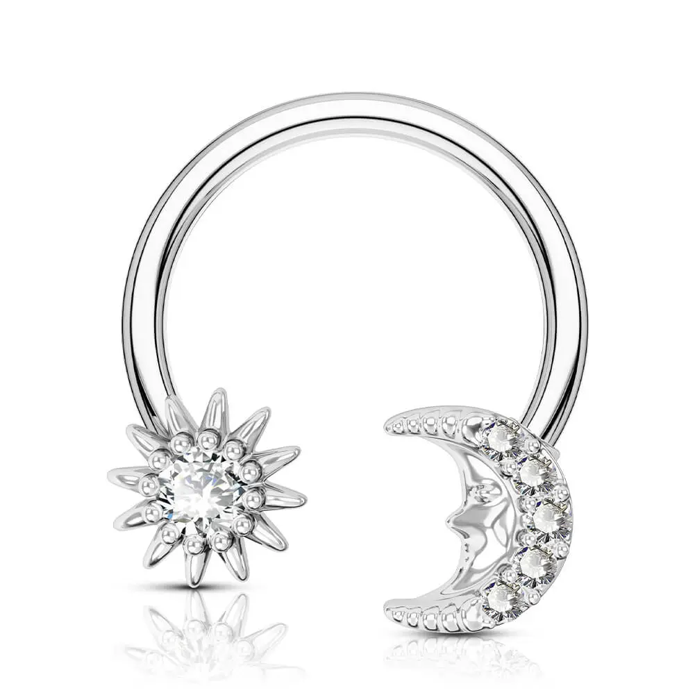 Oufer 16G Moon Face and Sun Pendant Horseshoe Septum Ring