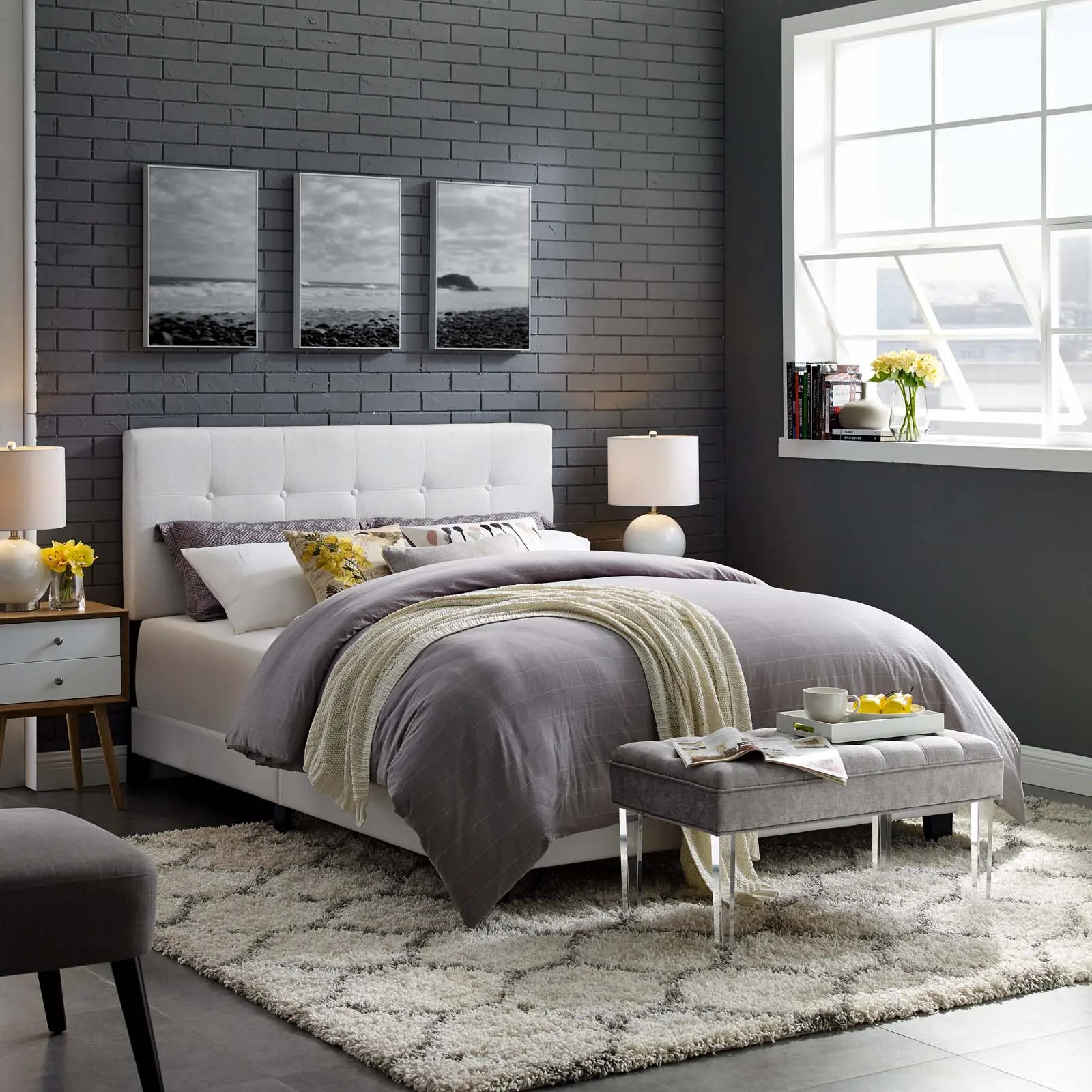 Modway Amira Full Upholstered Fabric Bed in White Modway Amira Full Upholstered Fabric Bed in White