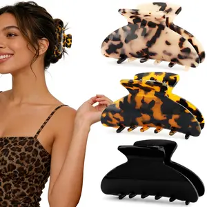 Tortoise Shell Hair Clips Medium Claw Clips  Claw Clips Leopard Print  Hold Hair Claw Clips Recycled Hair Clips for Women Stylish Hair Accessories 3 count