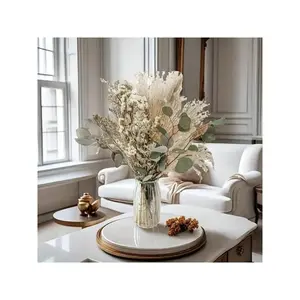 45/90 Branch Eucalyptus Pampas Grass Dried Flower Bouquet, 17 Inch Bohemian Neutral Color Floral Arrangement, Wedding Table Decor Gift