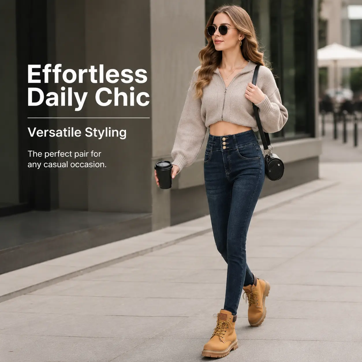 Women's 3 Button High Waist Skinny Jeans, Stretchy Slim Fit Dark Denim Pants, Figure Shaping Pencil Jeans