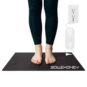 SOLEHONEY Grounding Mat for Feet, Sleep Support, Back Pain Relief, Muscle Relaxation & Stress Reduction, Includes 15ft Cord, 100K Ohm Safety Resistor & Tester Pen | Conductive Carbon Earthing Pad for Bed, Couch, Desk Use (24"×16”in)