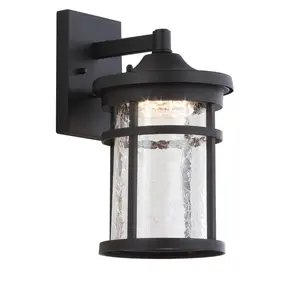 JONATHAN Y Campo Farmhouse Outdoor Wall Lantern Crackled Glass/Metal Integrated LED Wall Sconce; for Living Room,Bedroom, Kitchen, Office
