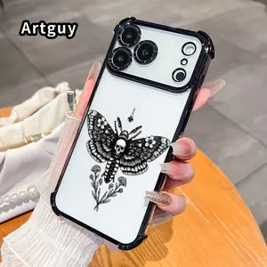 Memento Mori Moth Mobile Phone Case for iPhone 17 16 Pro Max 15 Plus 14 13 12 11 E Air Four Corner Anti-drop Shockproof Non-slip Silicone Transparent Protective Cover