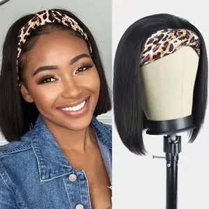 YMSGIRL Headband Wigs Human Hair Bob Easy Wear And Go Glueless Wigs Short Straight Wigs No Lace Headband Wig