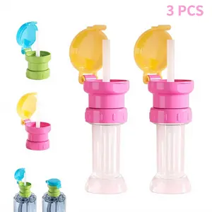 Children's Anti-Spill Water Bottle Cap with Straw Tip & Silicone Straws, 3 Pack Reusable BPA Free Beverage Bottle Lids, Travel Drinkware Accessories for Soda & Juice Bottles, Multiple Colors Available