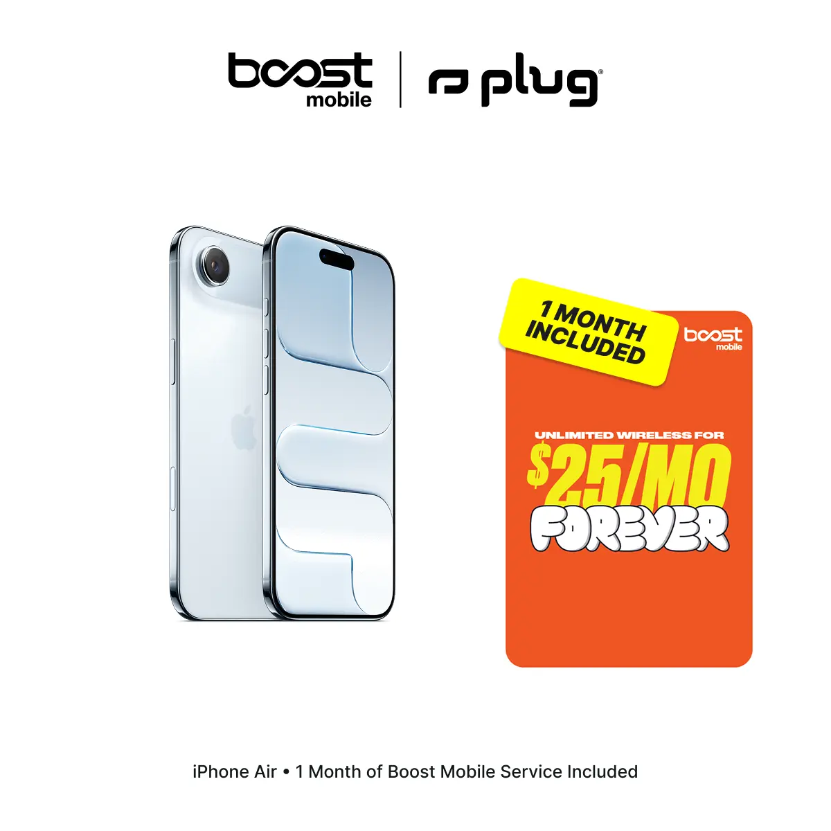 Refurbished Apple iPhone Air (Unlocked) + 1 Month of Unlimited Boost Mobile Service Included - Good Condition with 1-Year Warranty by Plug