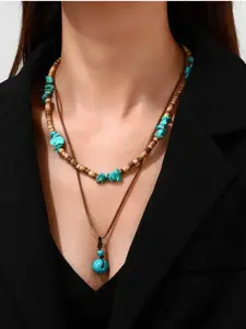 Fashion Bohemian Coconut Shell Turquoise Leather Wax Thread Pendant Design Necklace Set for Men's Hip Hop Stacked Sweater Chain