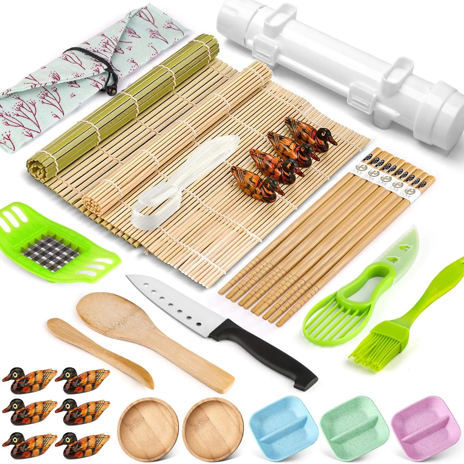 Sushi Making Kit, 28 Pcs Bazooka Maker with Rolling Mat, Chopsticks, Paddle, Spreader, Knife for Sushi Lovers Beginners,