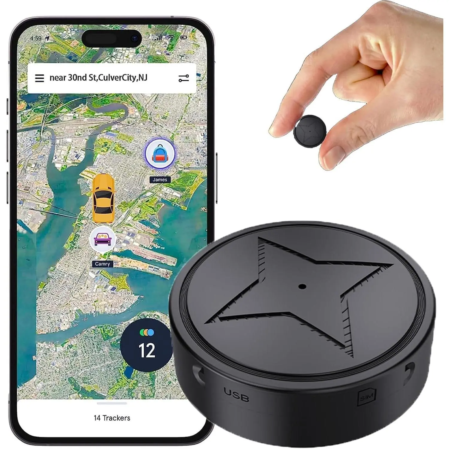 Upgraded Mini Magnetic GPS Vehicle Tracker Device - No Monthly Fee/Subscription, Automatic Recording, Free App, GPS Tracking Detector, Antilost Multifunction for Vehicles