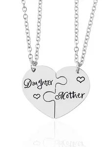 Father Daughter Heart Puzzle Stainless Steel Set, Casual Style, Daily Wear, Father's Day Gift, Birthday Present, Engraved Necklace