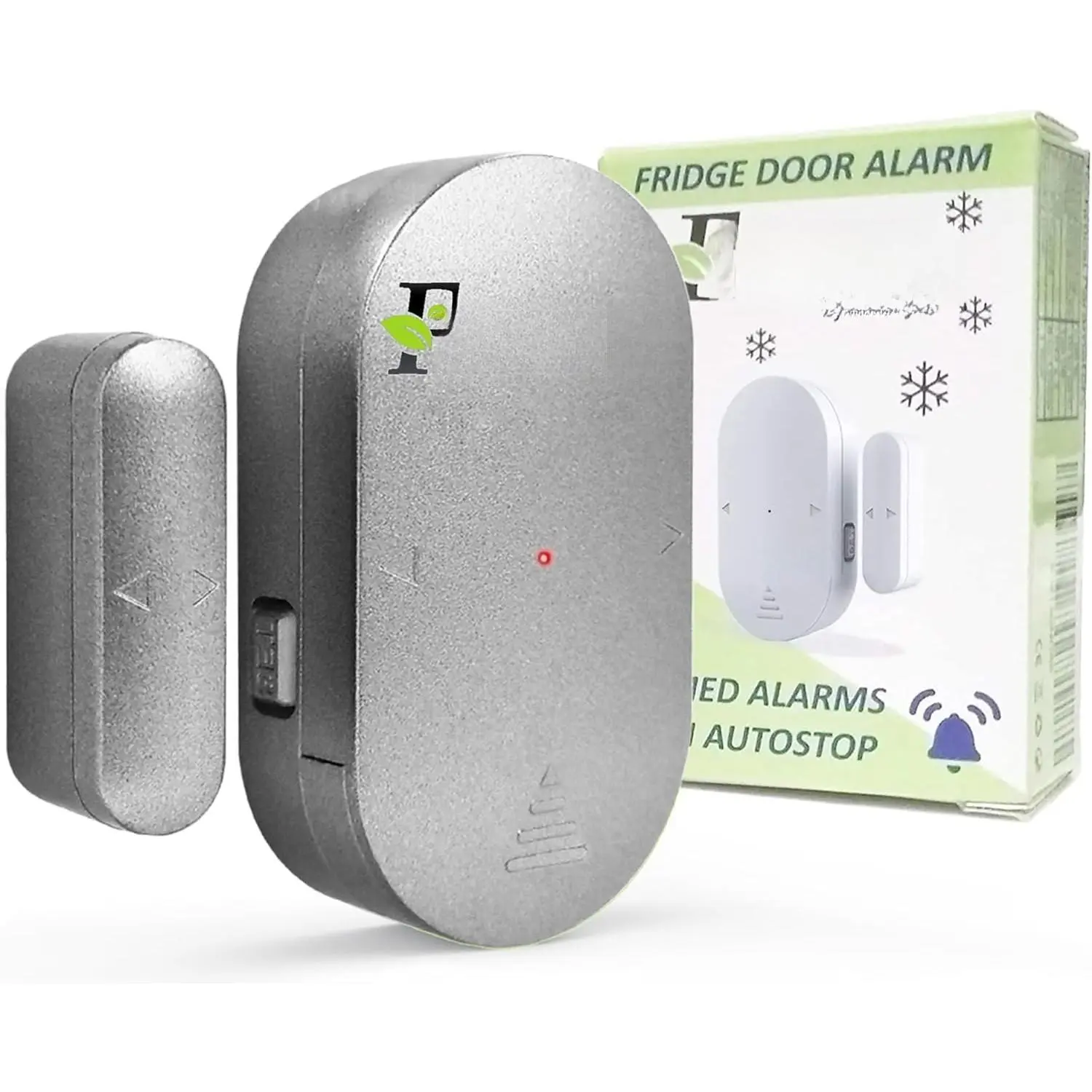 Refrigerator Door Ajar Alarm, 60 Second Delay Low Alert, 3 Minute Loud Chime or Siren, Freezer Door Open Alarm, 4 Minute Reminders - Compact Size. (Grey)