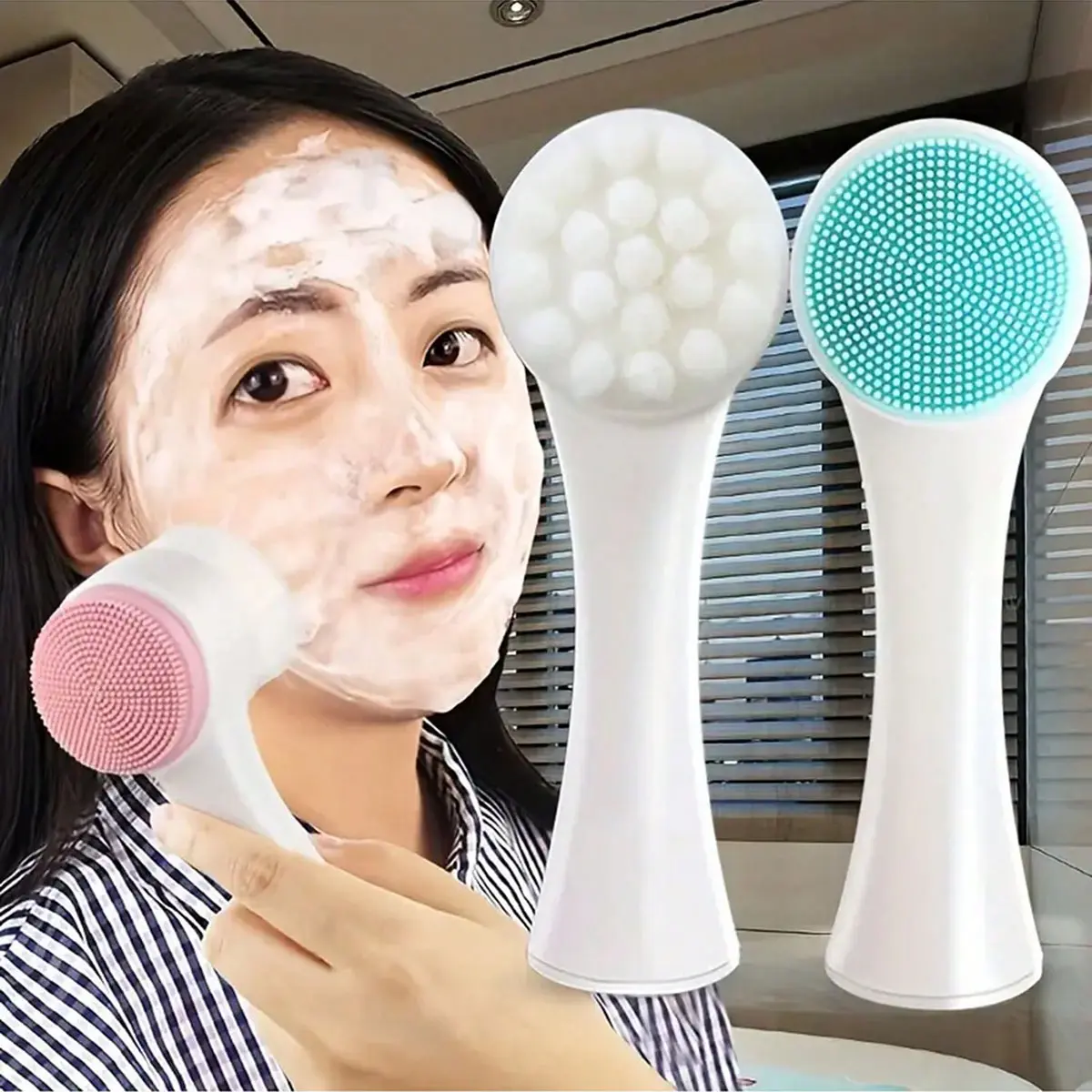 1pc Dual-Sided Silicone Facial Cleansing Brush, Gentle Exfoliating & Massaging Bristles, Suitable for All Skin Types, Perfect Gift for Girlfriend, Pore Scrubbing Brush