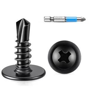 100 PCS #8 x 1/2" 410 Stainless Steel  Modified Truss Head Sheet Metal Screws, NO.8 X 0.51 inch Black Coated Self Drilling Screw PH2 Bit Included by TPOHH