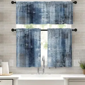 3pcs 36 Inch Kitchen Curtains Blue And Grey Abstract Art Window Curtains And Valances Set Of 3, Modern Art Background Short Tier Curtain, Vintage Small Kitchen Decor Foldable Colorful Room Divider