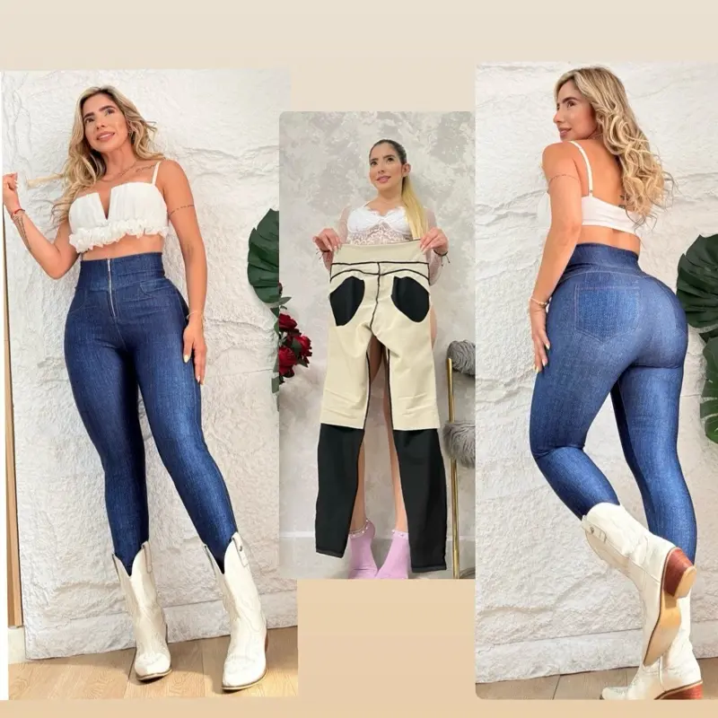 Bbl effect Leggings en Mezclilla con Faja Interna Colombianos High Waist Stretchy Comfortable Fit for Everyday Wear
