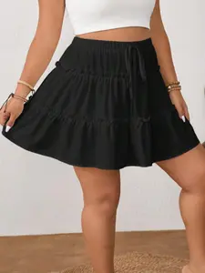 Summer New Plus Size Women's Skirt, Cute Sweet Fitted A-Line Design, Adjustable Belted Drawstring Fake Two-Piece Short Dress, Ideal for Dating & Casual Wear