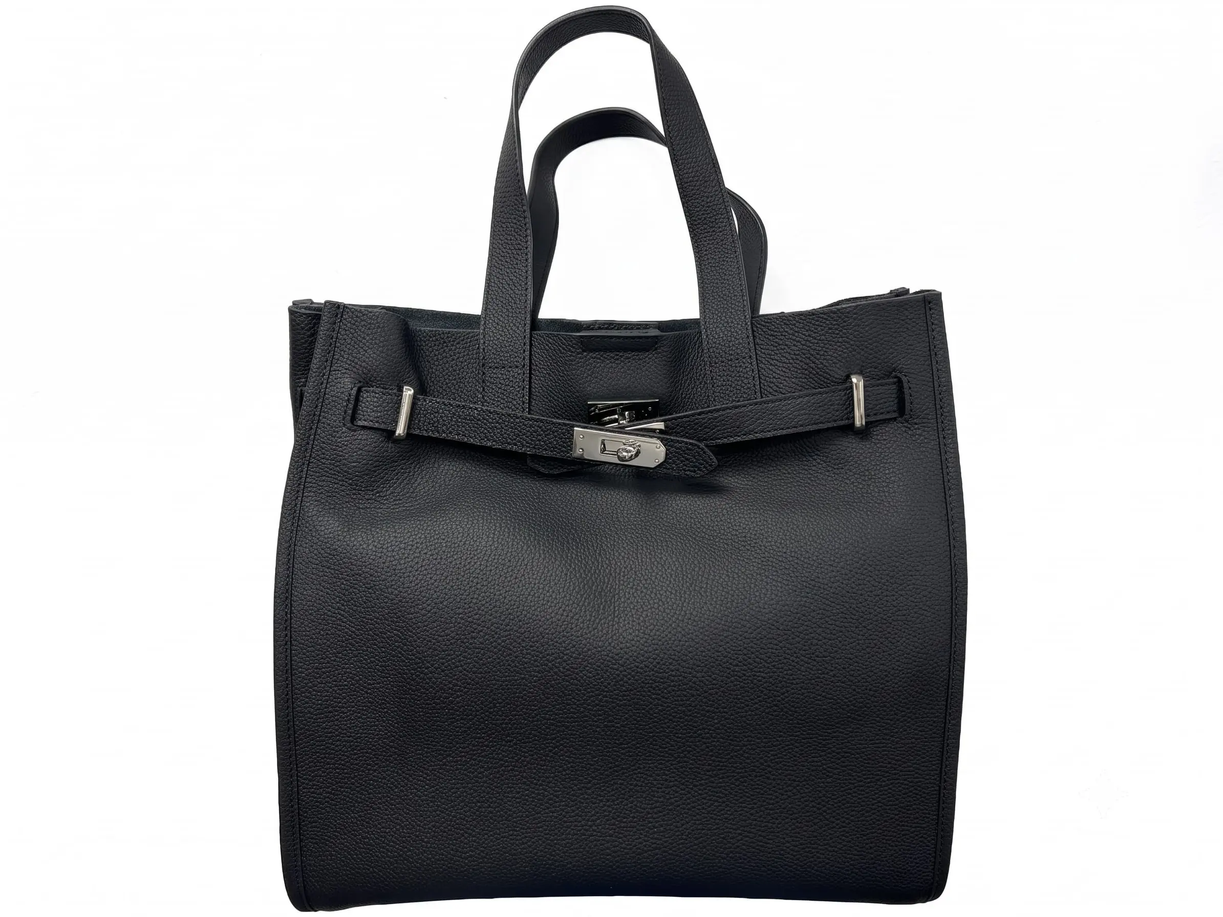 Women's Urban Luxe 100% Top-Grain Cowhide Soft Pebbled Leather Work Tote Bag, Turn-Lock Belted Shoulder Bag, Fits 14" Laptop & Daily Essentials Commuter Purse