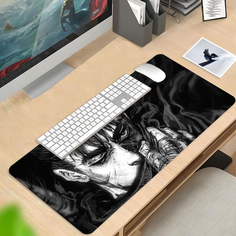 Black White Dark Tough Guy Gothic Manga Design Large Gaming Mouse Pad,Aesthetic Desktop Decoration Pad,Washable Rubber Pad Non-Slip Lock Edge Multi-Size Mouse Pad Suitable For Home Office,Good Gift for Family and Friends