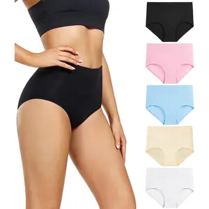 Women's Underwear High Waisted Ladies Cotton Panties Soft Full Coverage Briefs 5 Pack (Regular & Plus Size) Womenswear Basic Bridal Minimalist