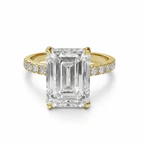 5.52ct 14K Yellow Gold Emerald Diamond Halo Statement Ring (IGI Certified)