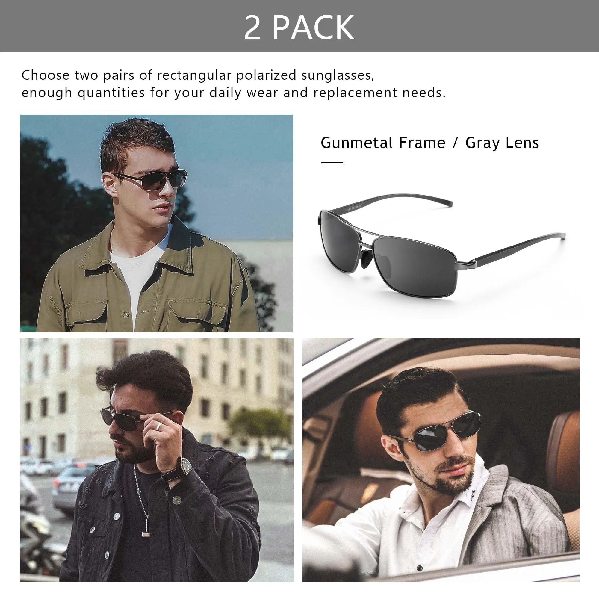SUNGAIT 2 Pack Polarized Ultra Lightweight Rectangle  display picture 3