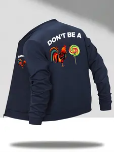 Men's Baseball Jacket Rooster & Lollipop Print Casual Trendy Outerwear, Fitted Geometric Pattern, Spring & Fall Fashion
