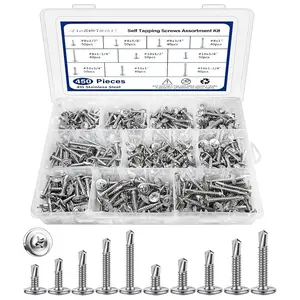 450 count Self Tapping Screws for Metal, 410 Stainless Steel Self Drilling Screws #8#10 Truss  Sheet Metal Screws Assortment Kits, Length 1/2"" to 1-1/4'' ()