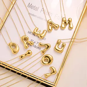 18K Gold Plated Balloon Letter Necklace, Puffy Bubble Initial Pendant