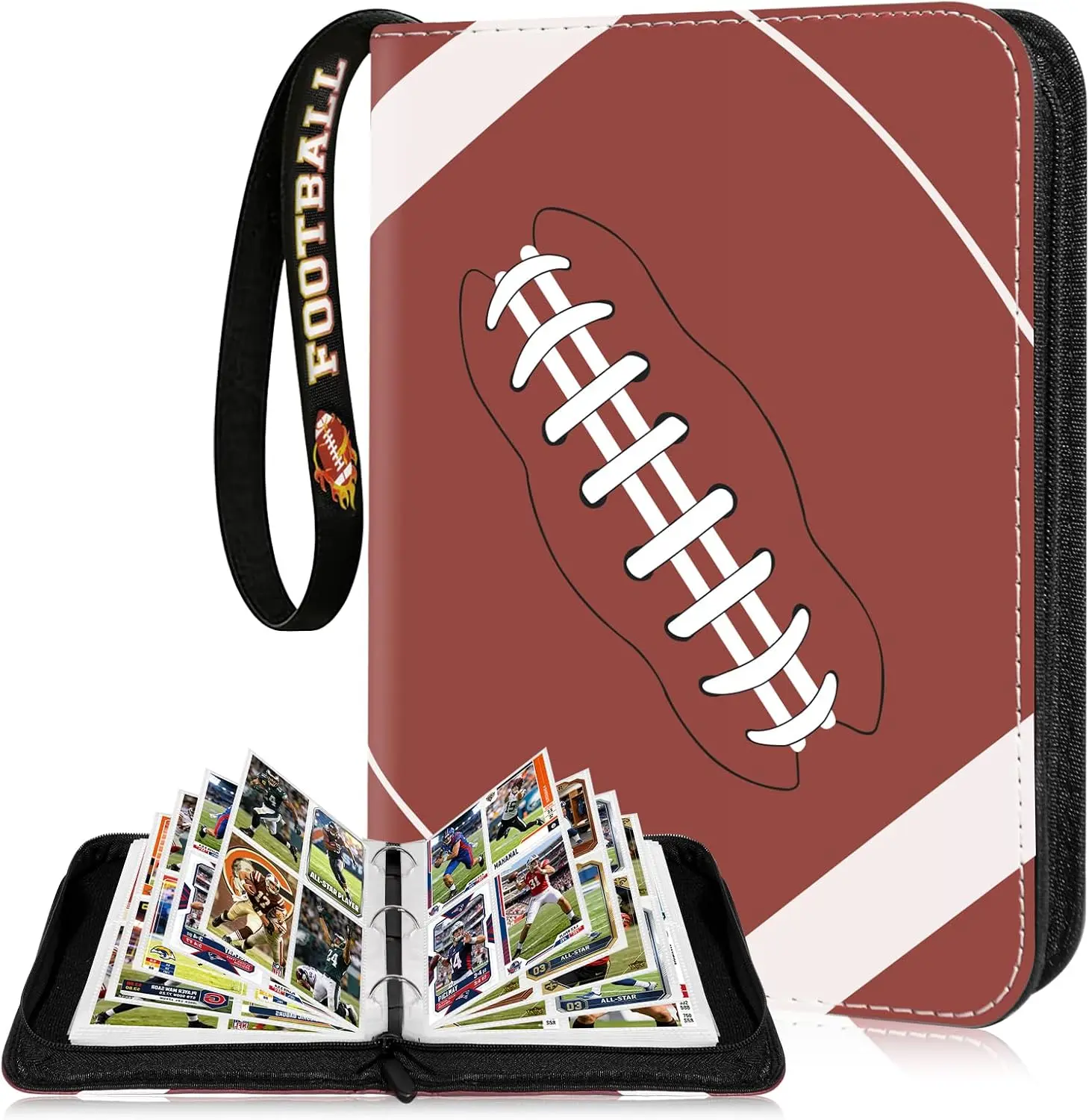440 Pockets Football Card Binder 4 Pocket, Sports Card Binder with 55 Removable Sleeves, Football Card Holder Trading Card Binder with Football Pattern Wristband Fit for MTG, TCG, Game Gifts For Boys