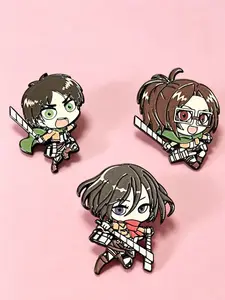 3pcs/set Fashion Attack on Titan Brooch Set, Casual Cartoon Pattern, All Seasons Accessory, Cute Bag Decoration, Versatile Jewelry