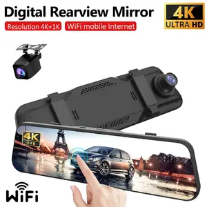 4K WiFi Digital Rearview Mirror Dash Cam with 9.7'' IPS Touch Screen, Front and Rear Dual Camera, Type-C Backup Camera for Cars & Trucks, Dashcam for Cars, Automotive Dashcam
