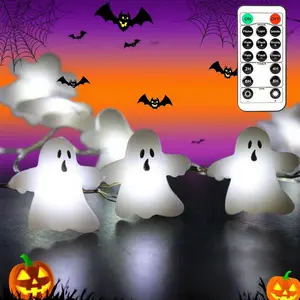 Impress Life String Lights for Cosplay Party Decorations, Ghost Horrific Themed Lights 40 LEDs 10 ft Remote & Timer for Home, Living Room, Office, School Halloween Decorative Ideas