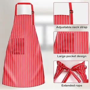 Waiter Costume Kit, 3 Pcs Adult Carnival Costume 1950s Red and White Striped Soda Jerk Server Apron with 2 Pockets Chef Hat Red Bow Ties Adjustable for 1950s Carnivals Cosplay