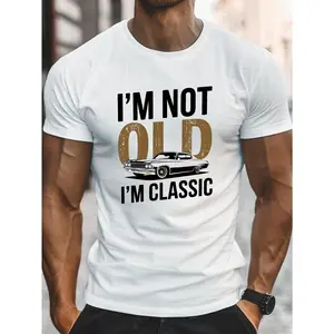 Men'S "I'm Not Old, I Am Classic" Pattern T-shirt-Soft Cotton, Casual Crew Neck, Short Sleeve, Vintage Car Print-Durable and Breathable, Suitable for Casual Wear