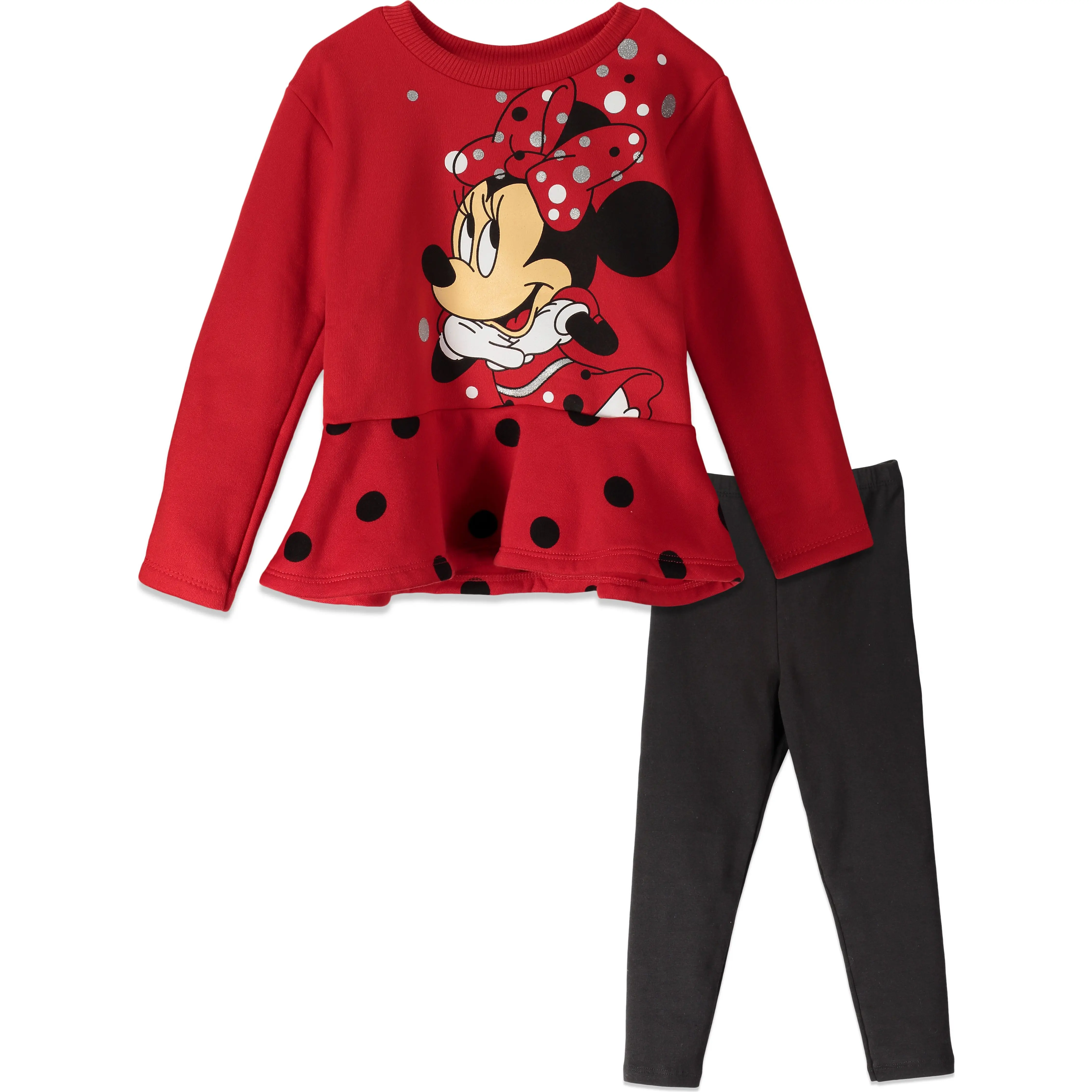 Disney Girls' Minnie Graphics 2-Piece Fleece Sweatshirt & Leggings Set - Fleece Softness, Pull-On Ease, Ribbed Cuffs, Elastic Waist, Glitter Accents, Drop Shoulders, Holiday/Birthday Casual Wear for 10-11 Years Kids
