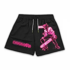 Chainsaw Man Denji Anime Men's Basketball Mesh Shorts With Four Pockets Knee Support Athletic Sweat Walking Summer Shorts for Sports and Workouts