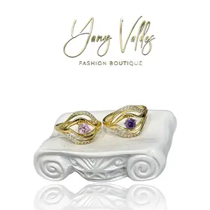 Beautiful women's ring, pink and purple with zirconia stones,  gold plated.